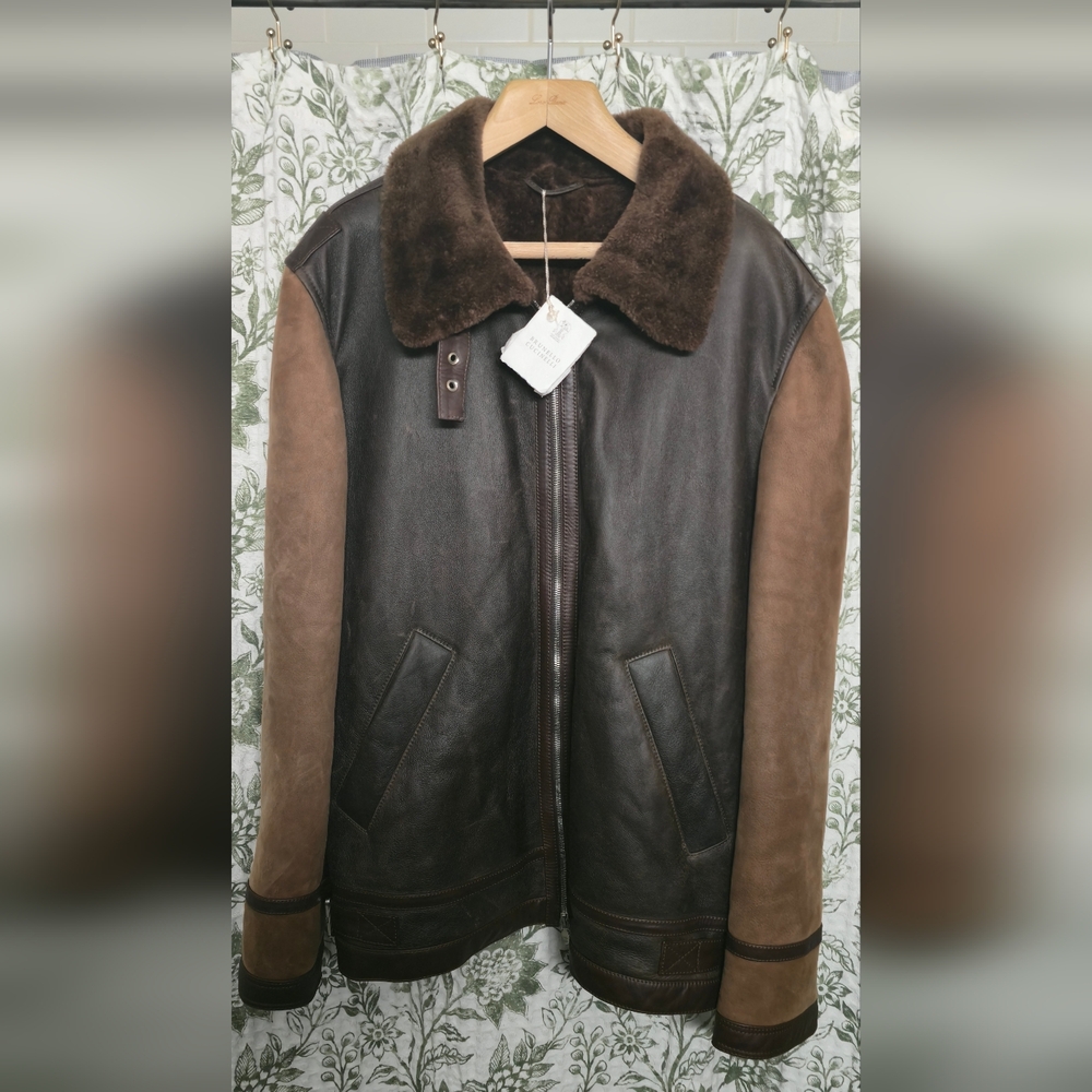 Men's Brown Leather Jacket with Fur Collar